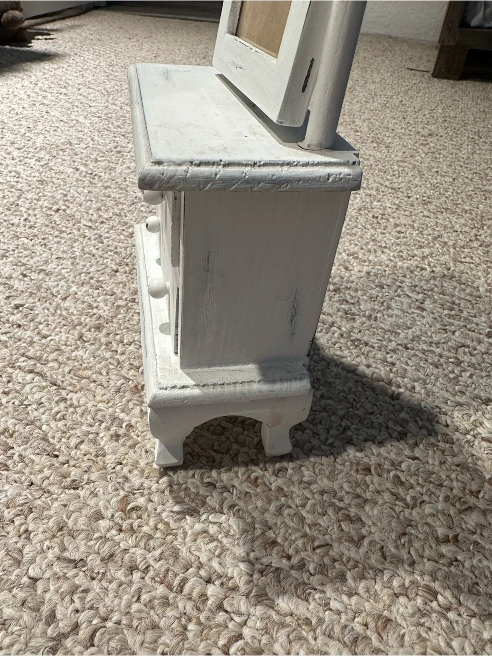 White Wooden Vanity “Dollhouse Style”Jewelry Box with Frame